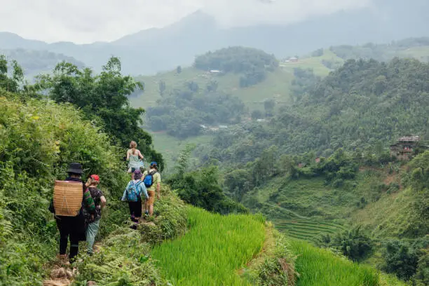 Happy travelers exploring a destination